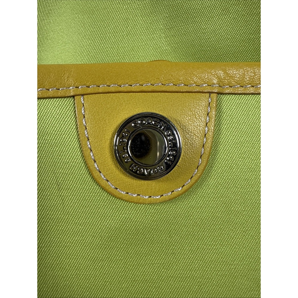 Coach Top Handle Lime Green Tote Zip Multi Pockets Leather Trim Organizer Bag - Picture 14 of 16